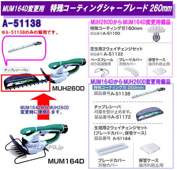 MUH164D�ѹ��� �ü쥳���ƥ��󥰥��㡼�֥졼��260mm A-51138 �ޥ���(makita)