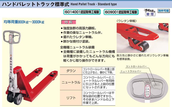 ビシャモン ハンドパレットトラック 標準式 BM11M (株)スギヤス 均等荷重1100kg フ...