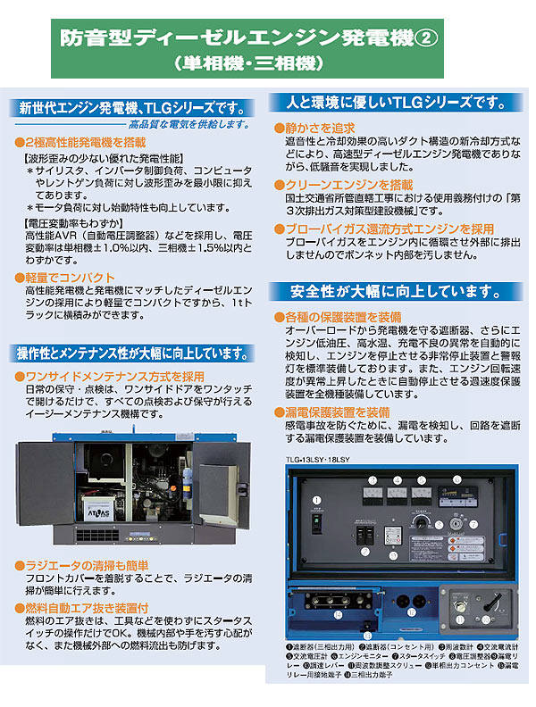 ディーゼルエンジン発電機 三相機 超低騒音型 TLG-13LSY デンヨー