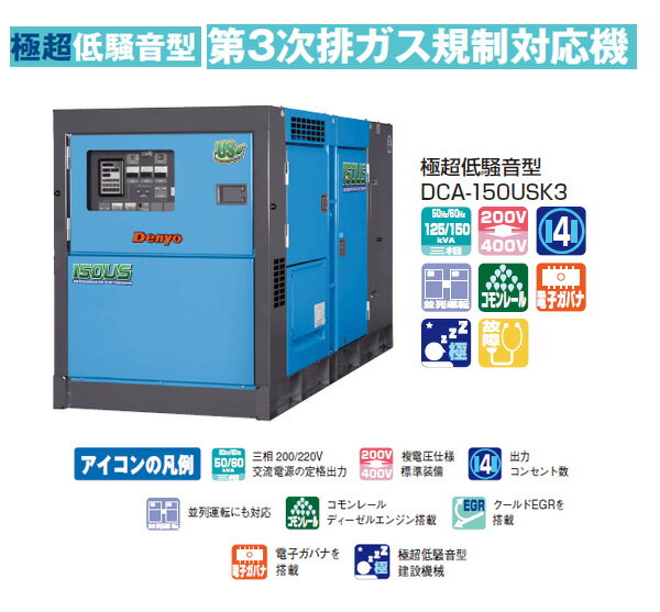 ディーゼルエンジン発電機 三相機 超低騒音型 DCA-150USK3 デンヨー