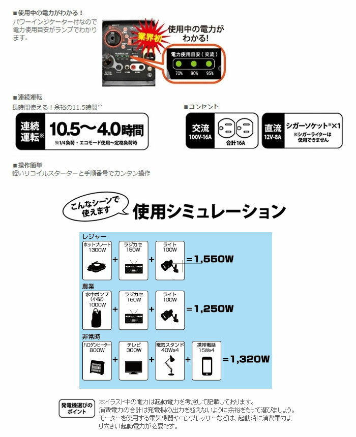 インバーター発電機 GV-16i 工進(KOSHIN) 1600VA