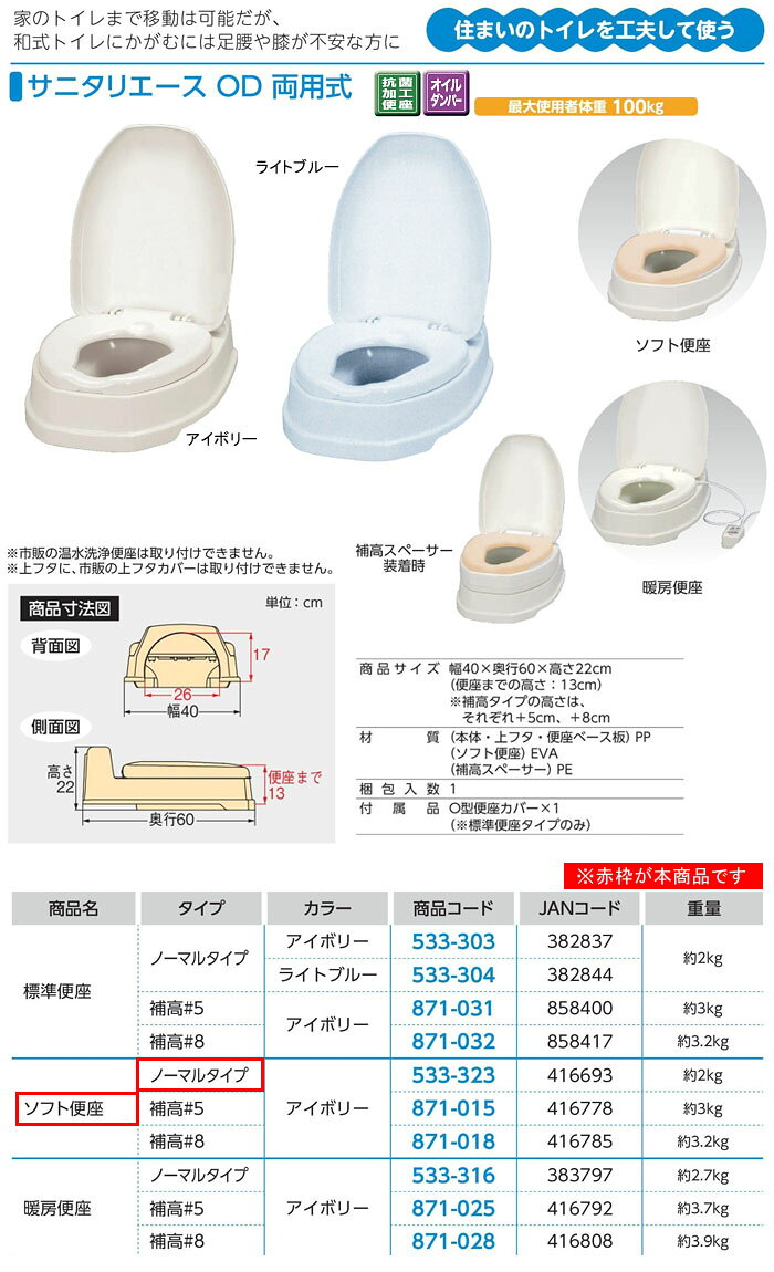 安寿 サニタリエースOD両用式 ソフト便座 ノーマルタイプ 533-323 アロン化成 oasisu-10208171 オアシスプラス サンプル画像2