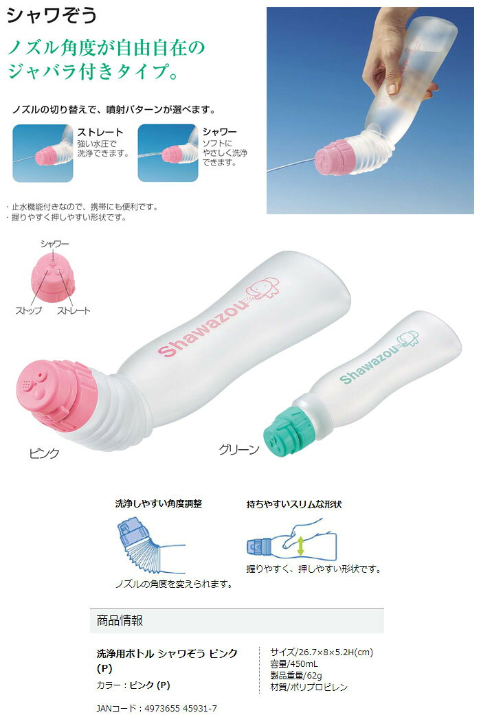 オアシスプラスの洗浄用ボトル シャワぞう ピンク(P) 45931 リッチェル 容量450mL｜アングル2