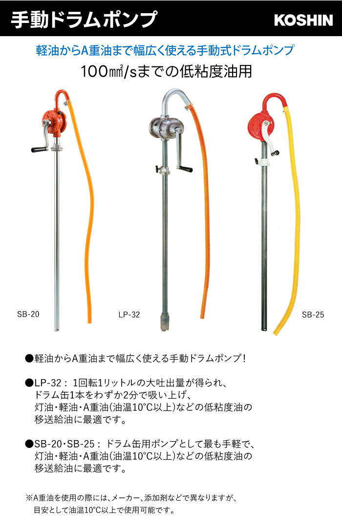 手動ドラムポンプ SB-20 工進(KOSHIN) フィルポンプ