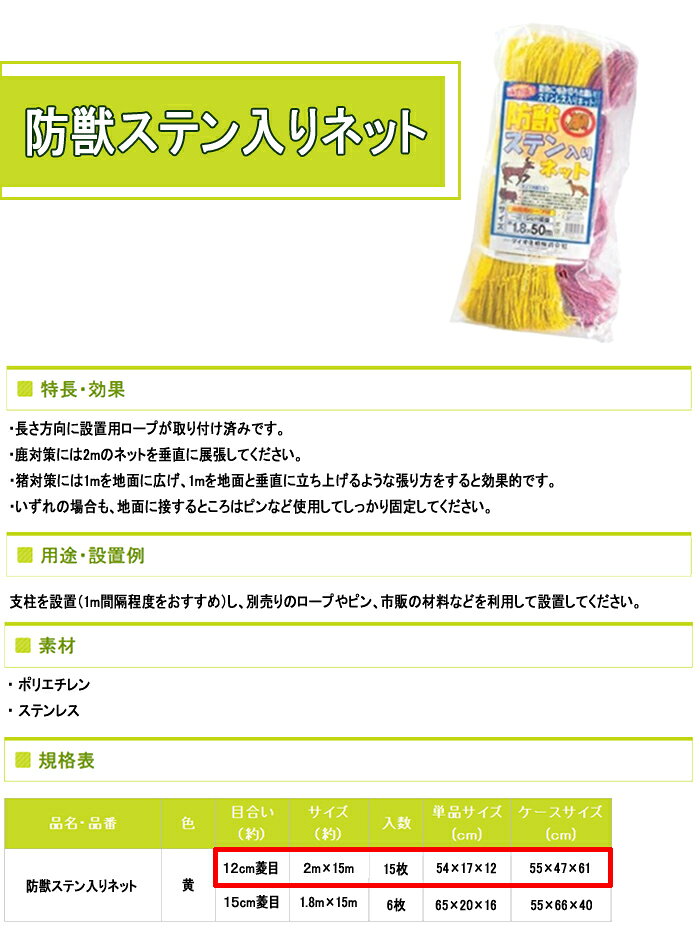 防獣ステン入りネット 2m×15m イノベックス(Innovex/ダイオ化成/Dio) 目合い(釣) 12cm菱目