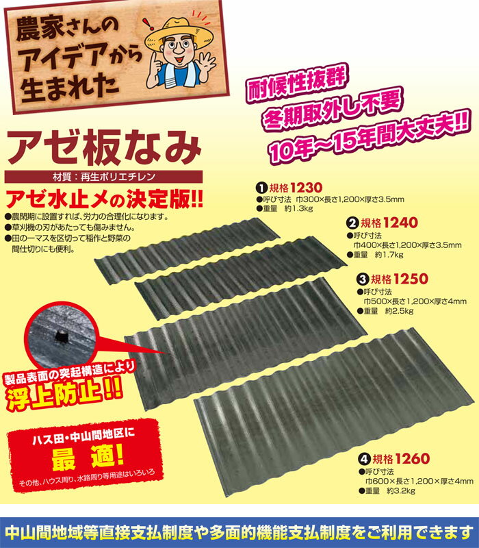 アゼ板なみ 300×1200×3.5mm 30枚セット 規格1230 サンポリ 水番と連結可能 災害対...
