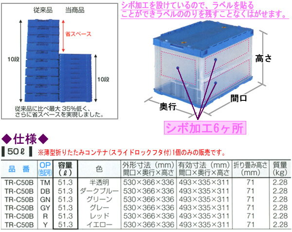 薄型50L折りたたみコンテナ(スライドロックフ...の紹介画像3