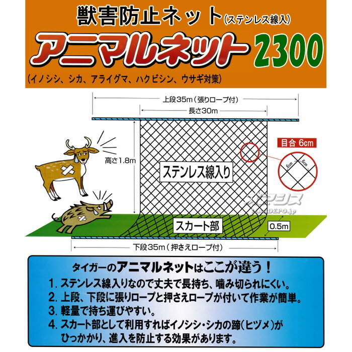 獣害防止ネット アニマルネット2300 TAN-S233060 タイガー(TIGER) 2.3*30m 目合6cm...
