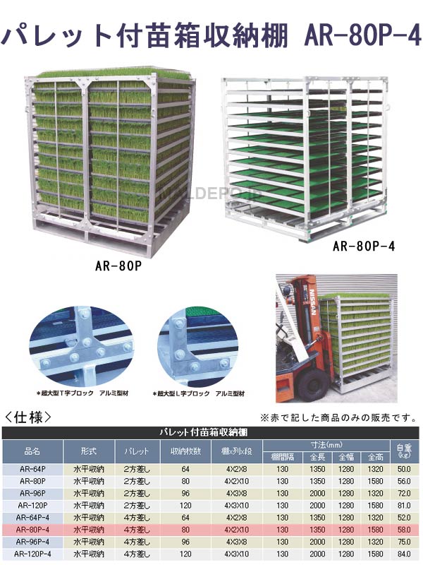 水平型 パレット付き苗箱収納棚 AR-80P-4 昭和ブリッジ 4方差 4x2x10箱【受注生産品】【個人法人別運賃】
