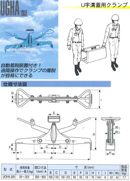 U字溝蓋用 吊クランプ UGHA-200 Max200kg 500-600mm イーグルクランプ