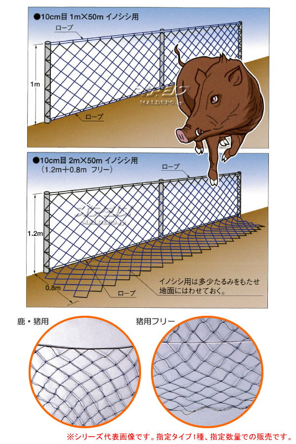 防獣ネット A 10cm角 2.0mx50m 鹿用 東京戸張 張りロープ付