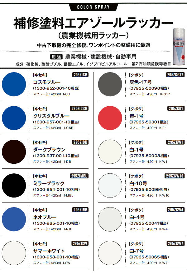 農機用 補修塗料エアゾールラッカースプレー 420mL缶 8本セット 295ZIMBL イセキ ...