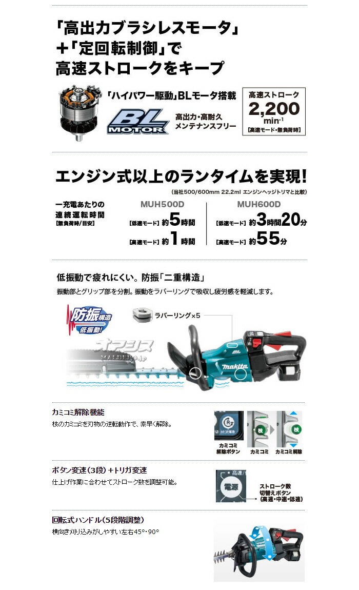 18V充電式ヘッジトリマー MUH600DRG マキタ(makita) 刈込幅600mm 充電器・バッテリ...