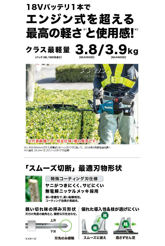 オアシスプラスの18V充電式ヘッジトリマー MUH600DZ マキタ(makita) 刈込幅600mm 本体のみ【地域別運賃】｜アングル2