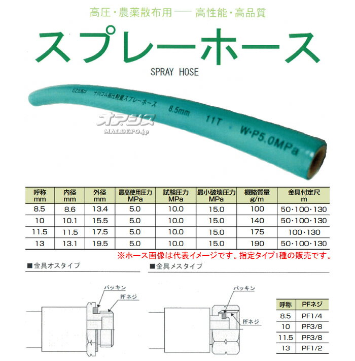 動噴用ホース(農業用) グリーン軽量スプレーホース φ11.5×100m 十川ゴム(トガワ/TO...
