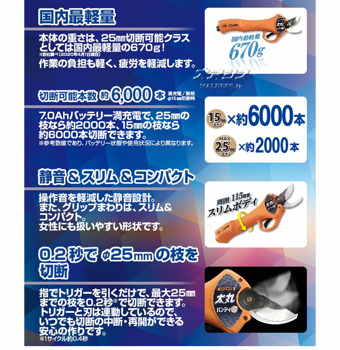 14.4V充電式 剪定ばさみ 太丸ハンディ25 N-929 ニシガキ 最大切断径25mm 本体のみ