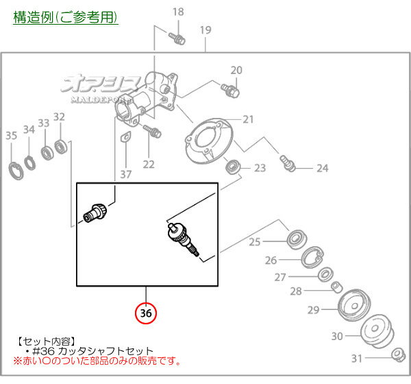 カッタシャフトセットB(ギアケースの左ボルト部品) 刈払機 MEM291用 マキタ(makita...