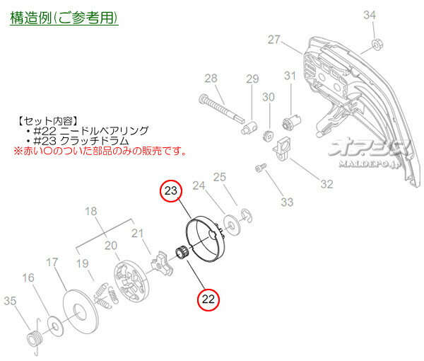 クラッチドラム・ベアリングセットB 25AP 共立(kioritz) チェンソー CSA340用 やま...