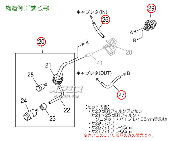燃料フィルタ・ホース・グロメット・プライマリポンプセットC チェンソー G2100T/G...