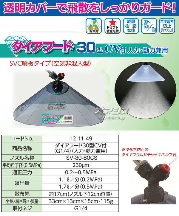 オアシスプラスのダイアフード 30型 CV付 ヤマホ工業(YAMAHO) 人力・動力兼用 G1/4 SVC噴板タイプ【法人のみ】【営業所留め可】｜アングル2