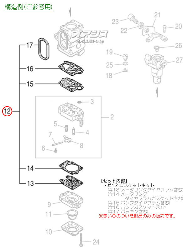 ダイヤフラム・ガスケット・パッキンセットA 背負式刈払機 TKZ261EZ用 Zenoah(ゼノ...
