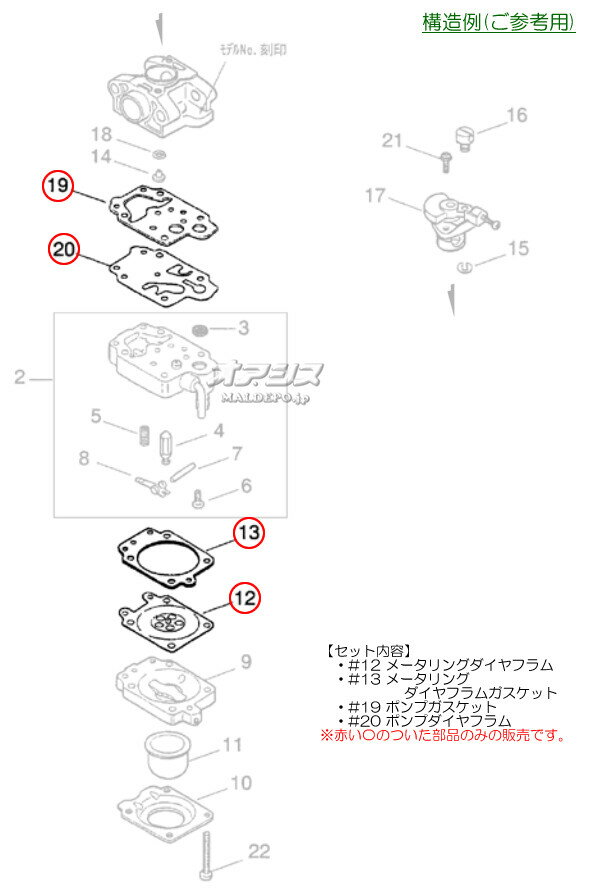 ダイヤフラム・ガスケットセットD 揺動式草刈機 SGC2300DLW/SGC2310DLW-EZ用 Zenoa...