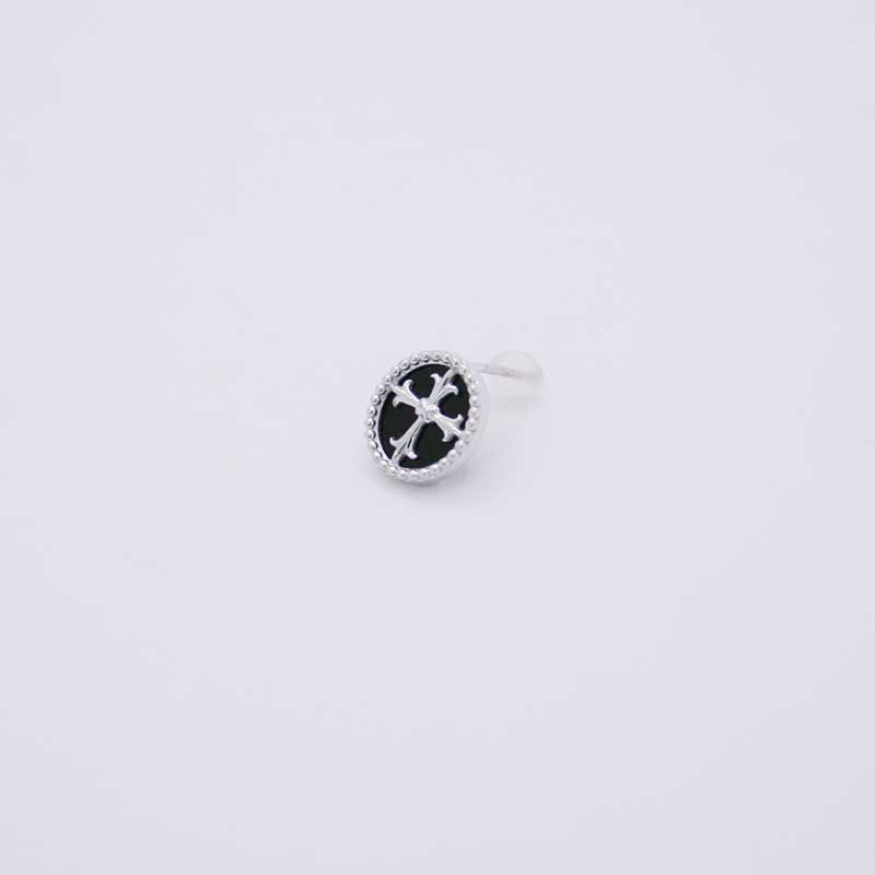 ピアス メンズピアス メンズ クロス 十字架 オニキス K10 K10WG K10ホワイトゴールド パーティ 結婚式 ワンポイントジュエリー 若者 オシャレ プレゼント ホワイトゴールド