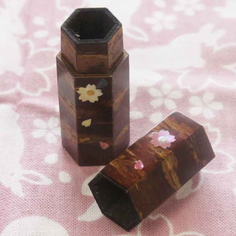 【桜皮細工】六角ハンコ入 総皮 ラデン 和 工芸 ギフト 茶筒 お茶 プレゼント 雑貨 小物 秋田 民芸 お土産 2