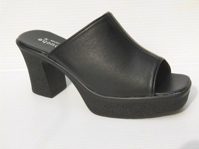 【送料無料】セール Polatouche PT 3030 黒 ポラトシェ 日本製 厚底 ハイヒール 婦人 レディース サンダル ミュール ヘップ モード履き つっかけ オフィス 事務所 履き