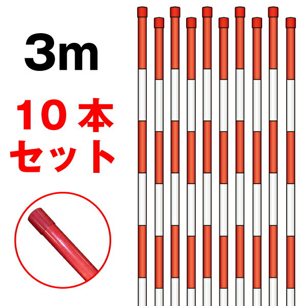 PPエコ スノーポール赤反射 3m10本セット［個人名宛配送不可］［発送までお時間をいただきます］