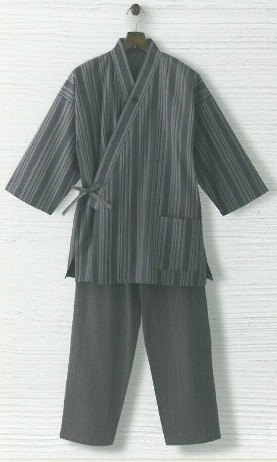 【受注生産】作務衣ON-63　紬 紺太ストライプ(先染)x紺細ストライプ(先染)　フリーサイズ　30枚セット