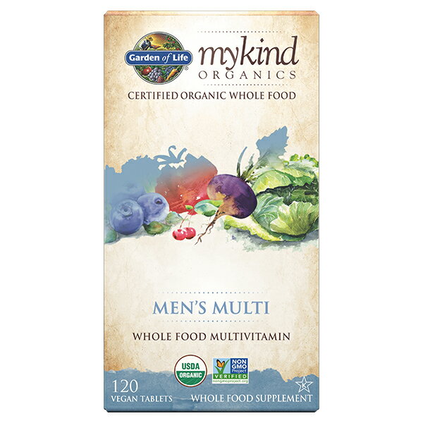 商品情報 名称 Garden of Life, MyKind Men's Multi 120 Vegan Tablets 内容量 120 コ 原材料 【基本成分】ビタミンA 6,650IU、ビタミンC 80mg、ビタミンD 1,000IU、ビタミンE 40IU、ビタミンK 80mcg、チアミン 2mg、リボフラビン 2mg、ナイアシン 27mg 、ビタミンB6 13mg、葉酸 532mcg、ビタミンB12 30mcg、ビオチン 400mcg、パントテン酸 13mg、カルシウム 7mg、ヨウ素 150mcg、マグネシウム 3mg、亜鉛 7mg、セレン 93mcg、マンガン 1mg、クロム 160mcg、認定オーガニック食品ブレンド 1g 【その他の成分】 Clean Tablet Technology™（クリーンタブレットテクノロジー）ブレンド （特許出願中）：オーガニックタピオカデキストロース、 オーガニックアラビアゴム、 オーガニック玄米（濃縮物&エキス）、 オーガニックジャガイモデンプン、 オーガニックコーティング（オーガニックタピオカマルトデキストリン、 オーガニックヒマワリレシチン、 オーガニックパーム油、 オーガニックグアーガム） 保存方法 ・他の栄養補助食品と同様、特に妊娠中、授乳中の方、お子様、手術を予定している方、定期的に薬を服用している方、通院している方は、本製品を使用する前に医師にご相談ください。 ・お子様の手の届かない場所に保管してください。 ・高温多湿を避けて保管してください。 ・不正開封防止包装が破損しているか、剥がれている場合は使用しないでください。 ・パッケージの大きさは、内容量ではなくラベルに記載された情報によって決まります。 ・目安の使用量は明確に表示されています。 賞味期限 パッケージに記載 広告文責 HYA Enterprise INC. 1-201-408-4823 メーカー名 Garden of Life, Palm Beach Gardens, FL 区分 海外製／健康食品 製造国 アメリカ製 輸入者 輸入者は購入者となります。