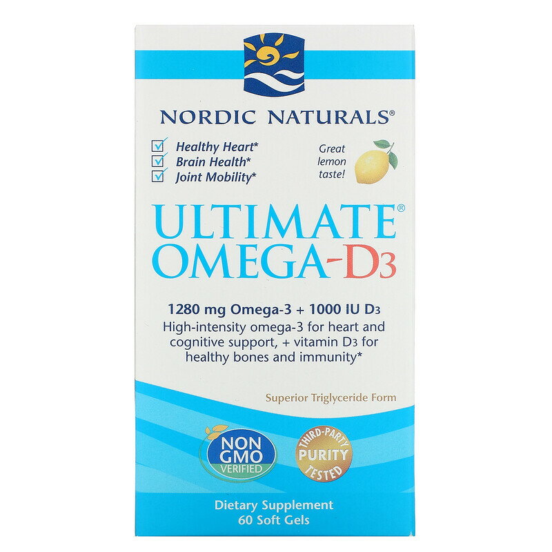 ノルディックナチュラルズ Nordic Naturals Ultimate Omega (アルティメットオメガ) オメガ-D3 レモン1000mg 60ソフトジェル ビタミン サプリメント 健康食品 アメリカ直送