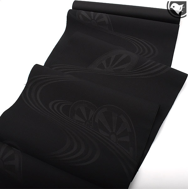 ・オーダー商品・黒共帯 喪服帯 西陣織老舗機屋 謹製 綴れ錦織 御所車文様 九寸 名古屋帯 黒 正絹 日本製【帯専門店おびや】送料・代引き無料！[商品番号：010]