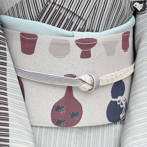 半幅帯 京友禅 切り絵作家 図案 西陣織老舗機屋 酒器 徳利 両面柄 オリジナル 半幅帯 正絹 日本製【帯専門店おびや】送料・代引き無料！[商品番号：18882]のサムネイル