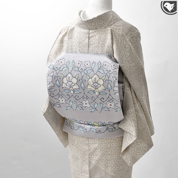 帯屋捨松 西陣織 花段更紗 九寸 名古屋帯 正絹 日本製【帯専門店おびや】お仕立て代込！送料・代引き無料！[商品番号：21091]