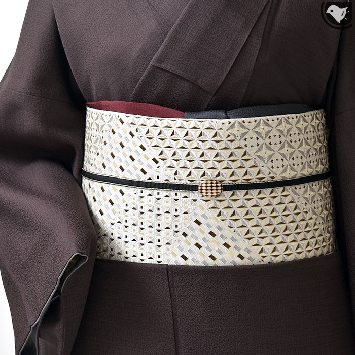 西陣織老舗機屋 謹製 切子割付文様 経浮かし錦織 八寸 名古屋帯 正絹 日本製 【帯専門店おびや】お仕立て代込！送料代引き 無料！［商品番号：21526]