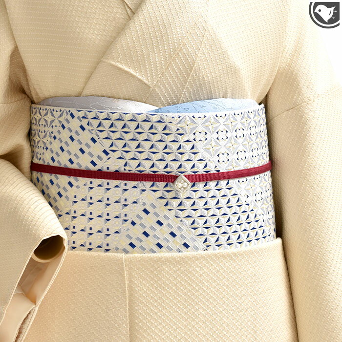 西陣織老舗機屋 謹製 切子割付文様 経浮かし錦織 八寸 名古屋帯 正絹 日本製 【帯専門店おびや】お仕立て代込！送料代引き 無料！［商品番号：21674]