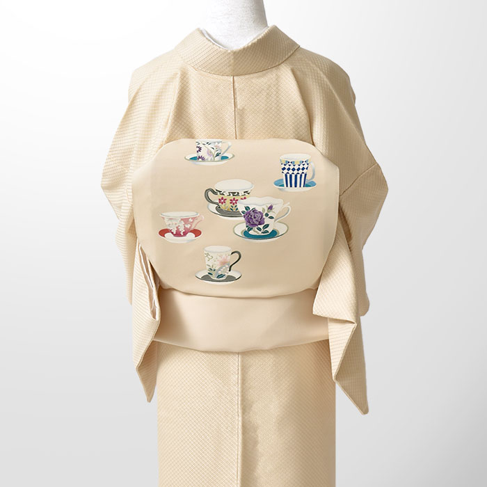 Rakuten - 十日町友禅 老舗 秀美 謹製 （ティーカップ/ソーサ) 九寸 名古屋帯 正絹 日本製【帯専門店おびや】送料・代引き無料！[商品番号：21971]