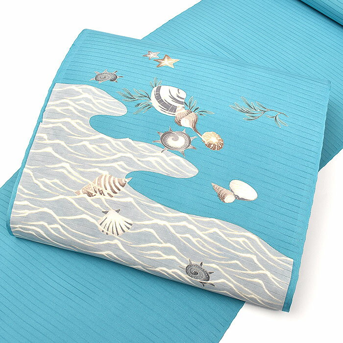 Nagoya Sash - (単衣/夏) 夏帯 絽塩瀬 十日町友禅 老舗 秀美 “貝殻” 本加工染め 九寸 名古屋帯 正絹 日本製【帯専門店おびや】お仕立て代込！送料・代引き無料！[商品番号：21661]