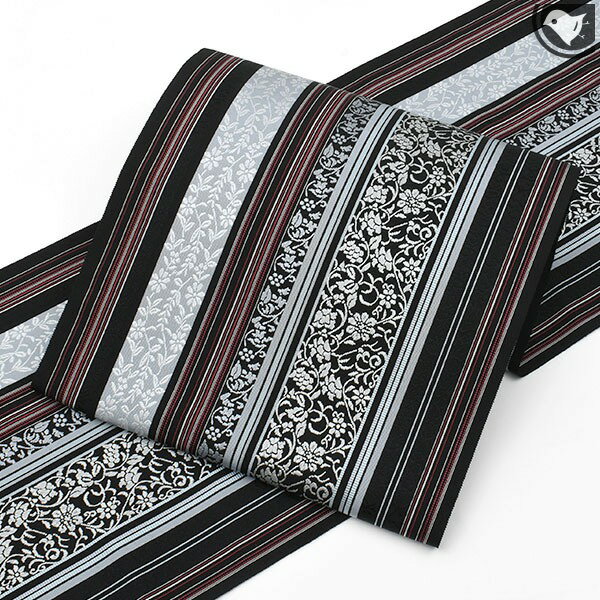 博多帯 黒木織物 謹製 本場筑前博多織 小唐花「黒」金印 八寸 名古屋帯 正絹 日本製 [送料・代引き無料..