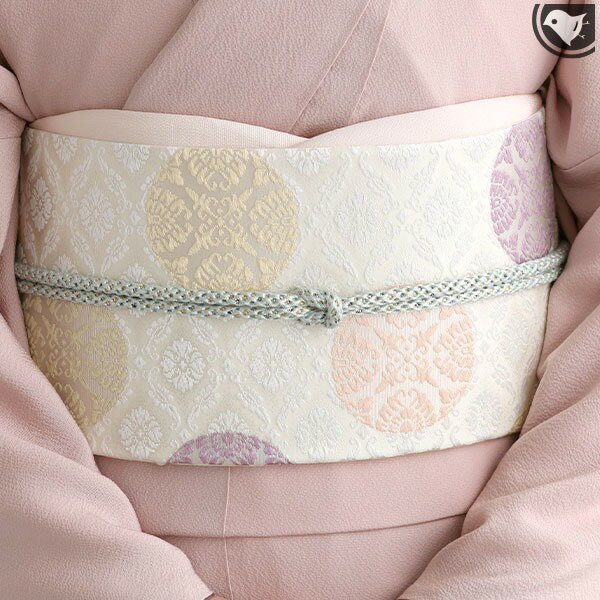 【オーダー商品】(銀ベース)＊河合美術織物 謹製 唐織り 西陣織 能寿新小葵唐花丸文 袋帯 白 【ママ振..