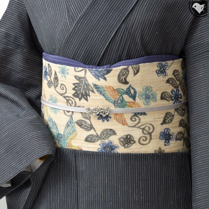 夏帯 東京紅型染め更紗 老舗 あやせ染芸 鈴木 康祐 作 本麻 唐花鳳凰文 九寸 名古屋帯 お仕立て代込！..