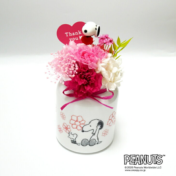 Rakuten - 【公式ライセンス商品】送料込み スヌーピーwith all my heart（Thank you）【プリザーブドフラワー フラワーアレンジメント カップ 花 お花 キャラ スヌーピー 雑貨 インテリア プレゼント ギフト 母の日　誕生日 記念日 お祝い】