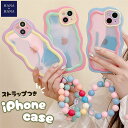 iPhone15 ウエーブ ライン クリア ストラップ付 スマホ ケース