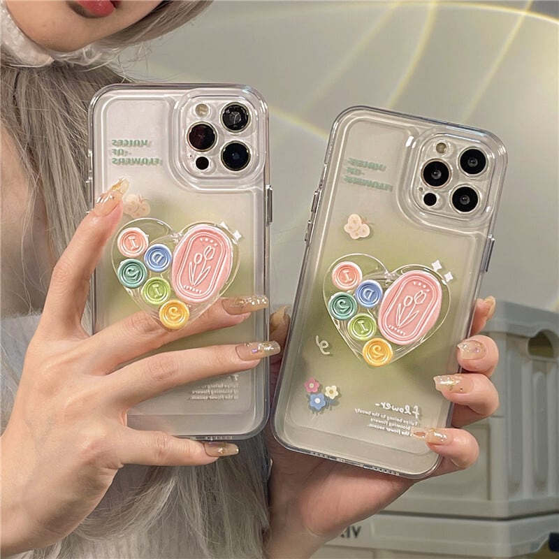 乐天商城 - iphoneケース 韓国 大人可愛い アイフォンケース クリア ハート グリップ 伸縮 韓国 人気 シンプル スマホ ケース アイフォン