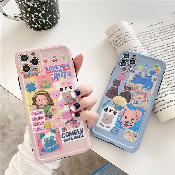 乐天商城 - iPhone13 iphone 12pro 動物 ドッグ 犬 女の子 写真 お絵描き風 ピクチャー スマホ ケース 韓国 人気 プリント
