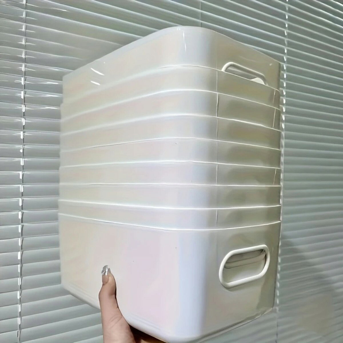 5個セット 積み重ね可能な収納ボックスセット、長方形のプラスチック製整理ボックス、耐久性があり、繰り返し使用可能、キッチン・バスルーム・寮生活必需品に最適 observations-10006773 オブザベーションズ サンプル画像2