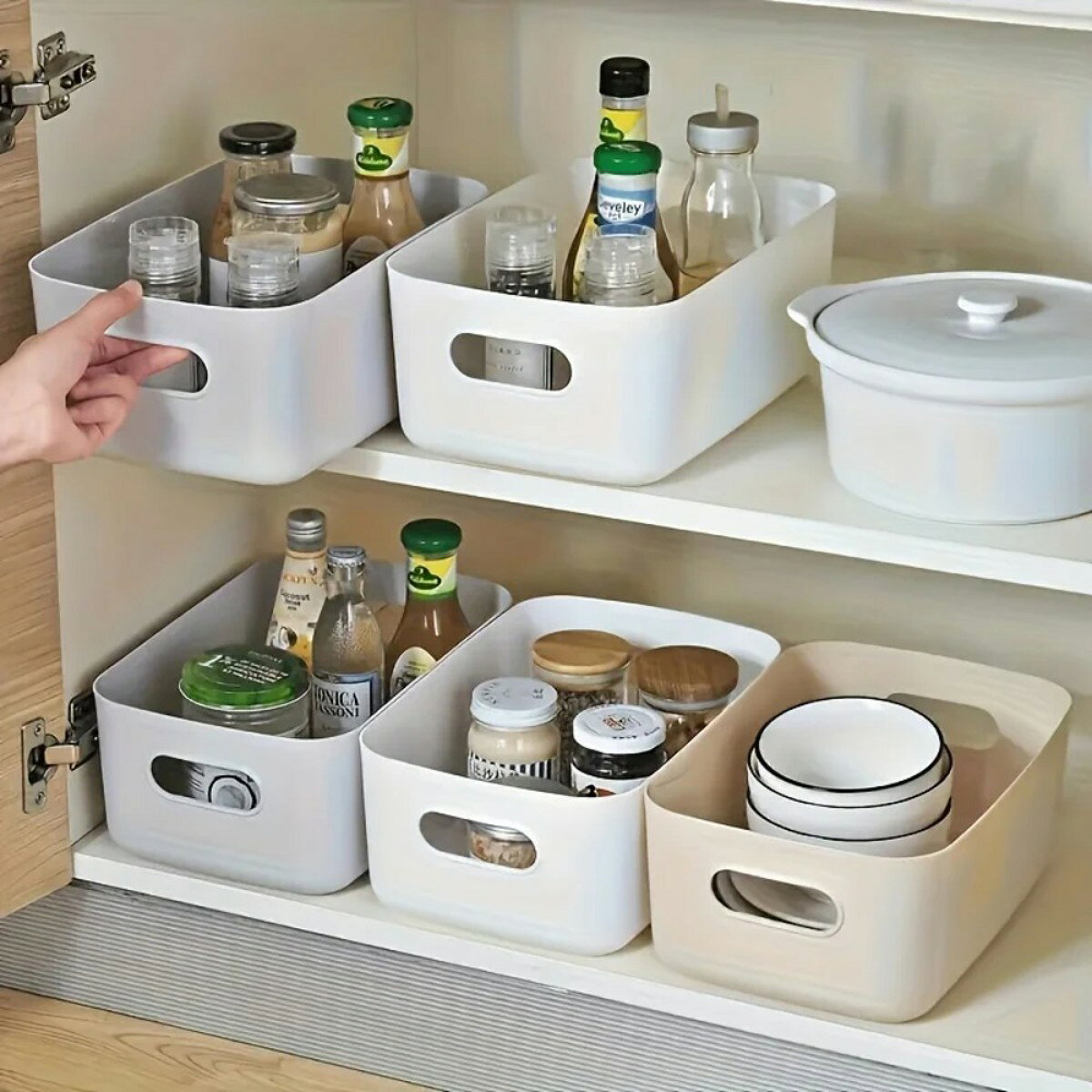 5個セット 積み重ね可能な収納ボックスセット、長方形のプラスチック製整理ボックス、耐久性があり、繰り返し使用可能、キッチン・バスルーム・寮生活必需品に最適 observations-10006773 オブザベーションズ サンプル画像3