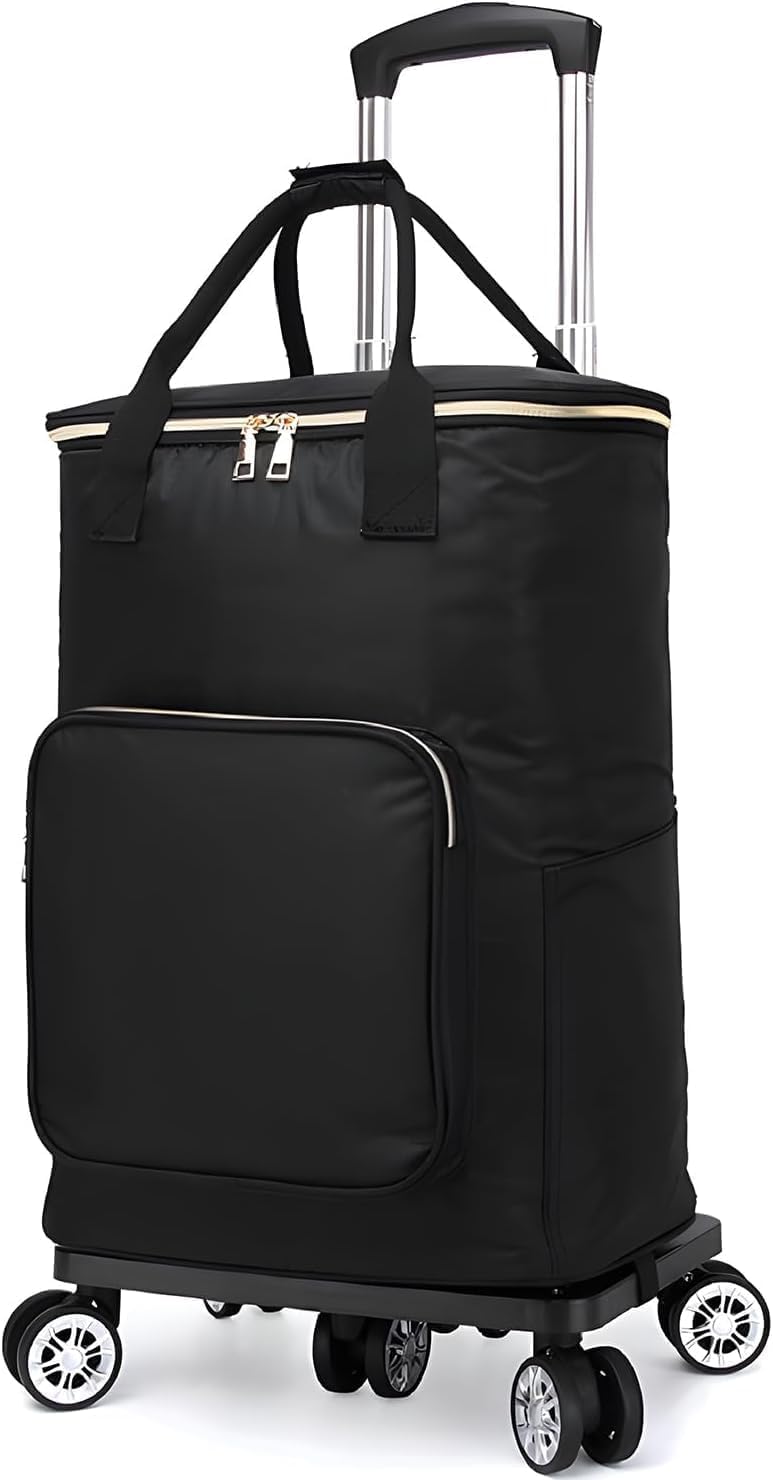 ショッピングカート 保冷機能付き 買い物カート 保冷バック 5輪 お買い物キャリー キャスター付き 買い物カート 買い物かご 取り外し可能 大容量 軽量 ハンドル長さ調節3段階 (ブラック, 30L)のサムネイル